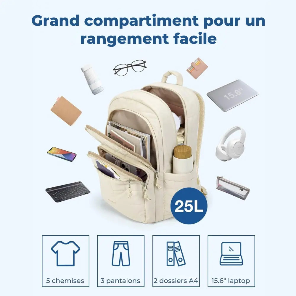 Sac à Dos Laptop Matellassé – Imperméable, Léger & 15,6"