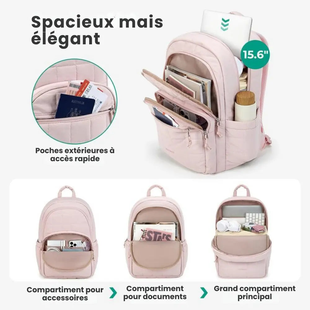 Sac à Dos Laptop Matellassé – Imperméable, Léger & 15,6"