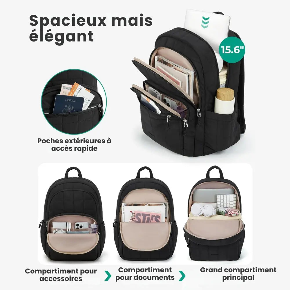 Sac à Dos Laptop Matellassé – Imperméable, Léger & 15,6"