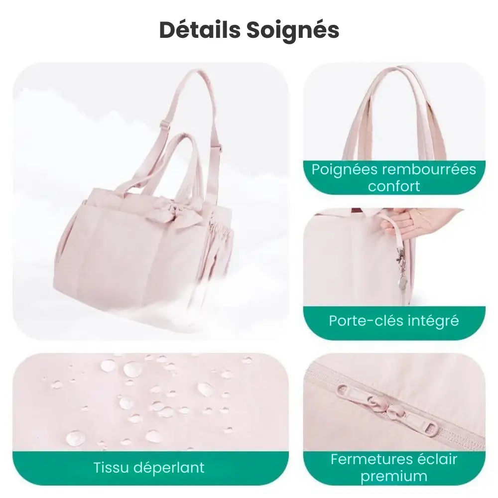 Sac Tote Femme Puffy – 23L, Léger, Multi-compartiments & Nœud Amovible
