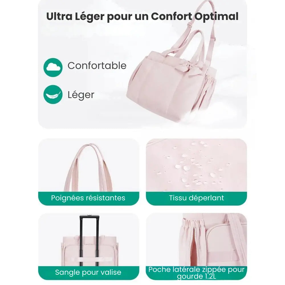 Sac Tote Femme Puffy – 23L, Léger, Multi-compartiments & Nœud Amovible
