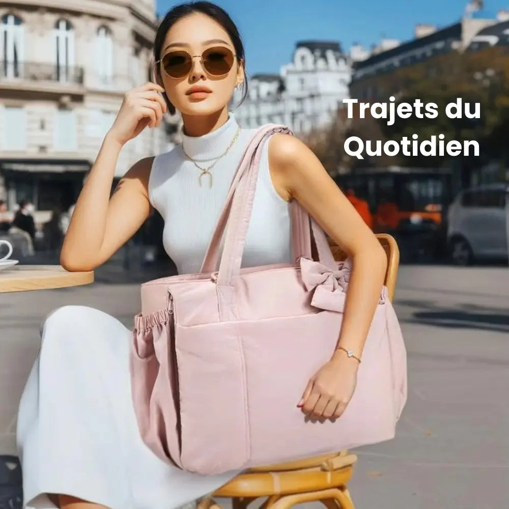 Sac Tote Femme Puffy – 23L, Léger, Multi-compartiments & Nœud Amovible