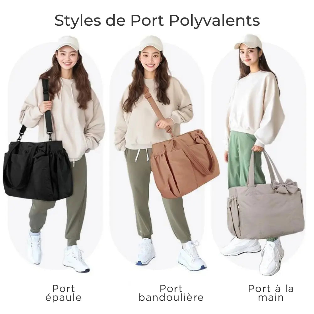 Sac Tote Femme Puffy – 23L, Léger, Multi-compartiments & Nœud Amovible