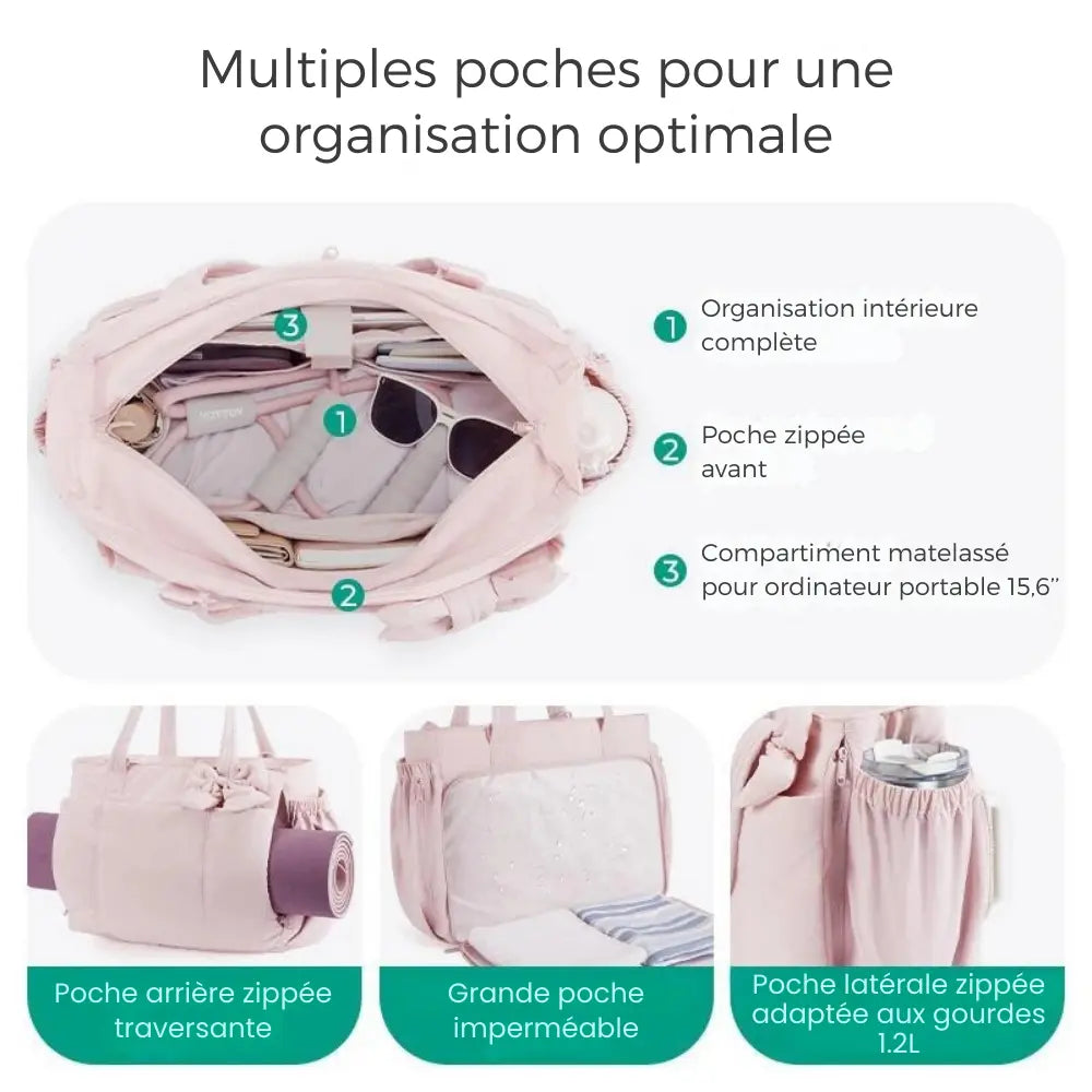 Sac Tote Femme Puffy – 23L, Léger, Multi-compartiments & Nœud Amovible
