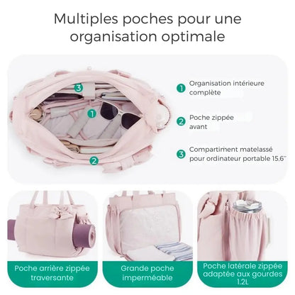 Sac Tote Femme Puffy – 23L, Léger, Multi-compartiments & Nœud Amovible